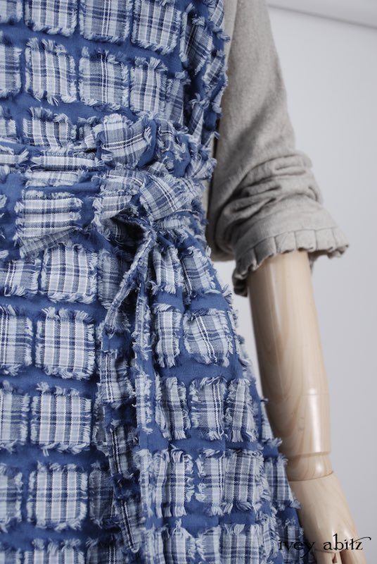Midsummer Look 19 - Limited Edition Covante Frock in Lake Tufted Plaid Voile; Canterbury Cardigan in Signature Natural Linen Knit; Fairholme Sash in Lake Tufted Plaid Voile by Ivey Abitz