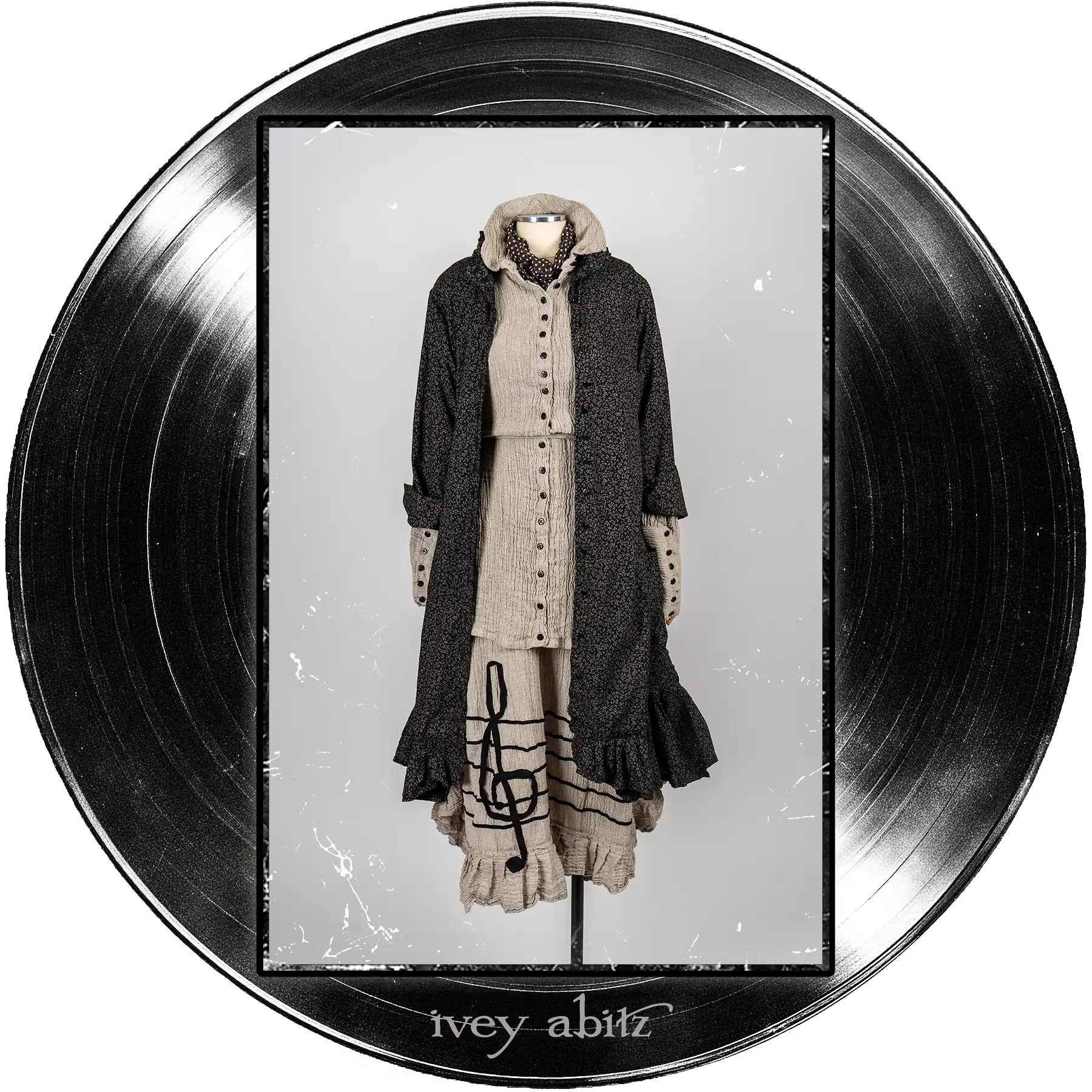Tilbrook Duster Coat in Quarter Note Piccolo Fiore Voile; Treble Frock in Half Note Washed Crinkled Weave; Coulson Shirt in Half Note Washed Crinkled Weave; Harbourhill Tie in Microphone Dotted Silk Chiffon.