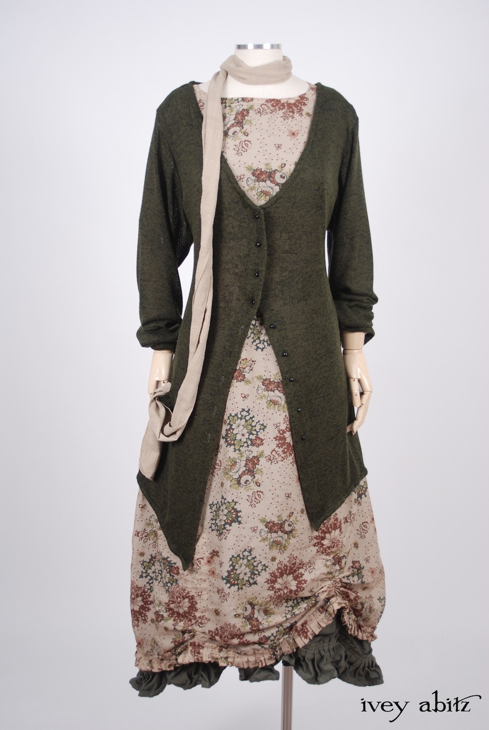Ivey Abitz - Blanchefleur Sash in Blushed Plaid Voile  - Fairholme Jacket in Morning Meadow/Blackbird Softest Knit - Montmorency Frock in Blushed Meadow Floral Voile, High Water Length - Edenshire Frock in Morning Meadow Yarn Dyed Cotton, Low Water Length