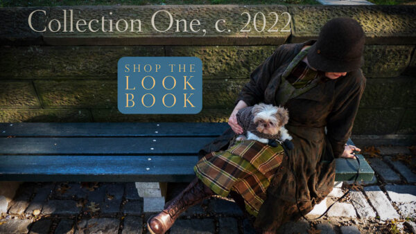 Ivey Abitz clothing on a park bench with shih tzu