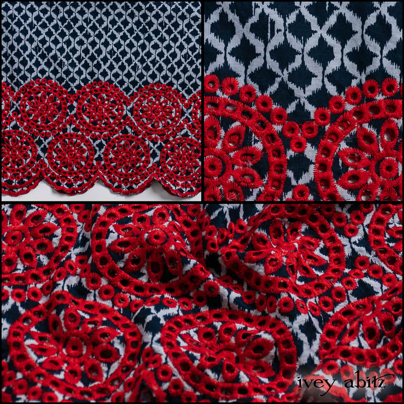 Bastille Blue and Poppy Embroidered Weave