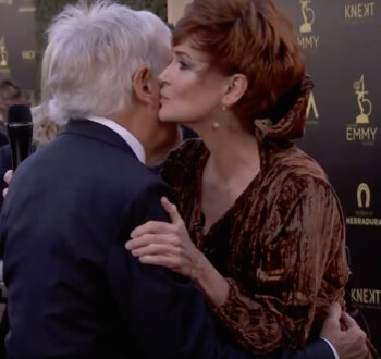 Carolyn Hennesy wears Ivey Abitz on the Emmys red carpet with Sid Krofft, Hollywood Legend