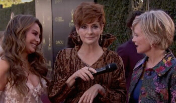 Carolyn Hennesy wears Ivey Abitz on the Emmys red carpet whilst interviewing actors Mary Beth Evans and Lilly Melgar
