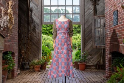 Covante Frock in Rose Garden Patch Plaid Voile; Fairholme Sash in Rose Garden Plaid Patch Voile; Chevallier Cardigan in Herb Garden Soft Ribbed Knit. Ivey Abitz at Boscobel House and Gardens