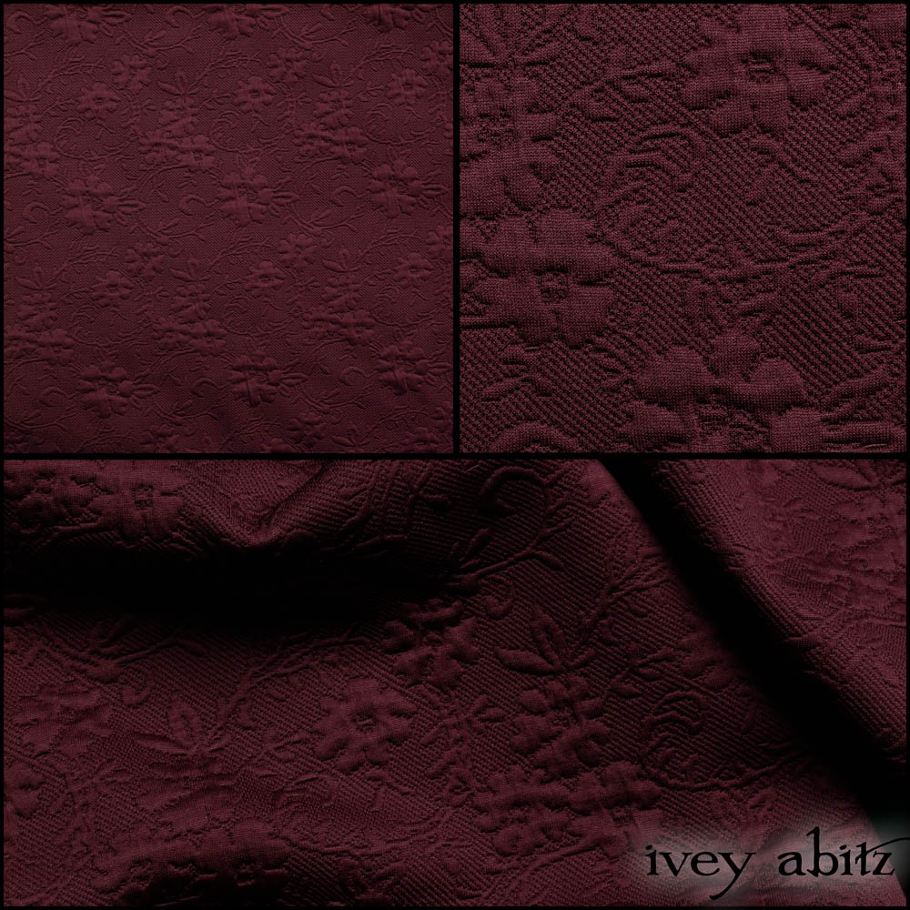 Description: Oh, GOSH. Is this brocade a swooner. It is the kind of weave that just gives and gives. Substantive is the best word for it. Cozy. That is another one. It is a stellar choice for a cozy winter frock. It is also special in a cozy layering coat for the cooler months of the year. Is it just too hot where you live to ever even have a coat? Well, then. It is available in our Solomon Bag so you can still have it in your life, no matter the temperature. Available in our deep Crimson Sky and our wonderfully rich black Mountain. Content: Bamboo weave. Woven in Italy. Three season weave. Care: Simply hand wash or put through machine delicate cycle in cold water with a plant based detergent. We suggest using a natural fabric softener to maintain the softness we have washed into it. Tumble dry on extra-low heat for just a few minutes with our artisan wool dryer balls to keep the relaxed effect that is featured in the Look Book.