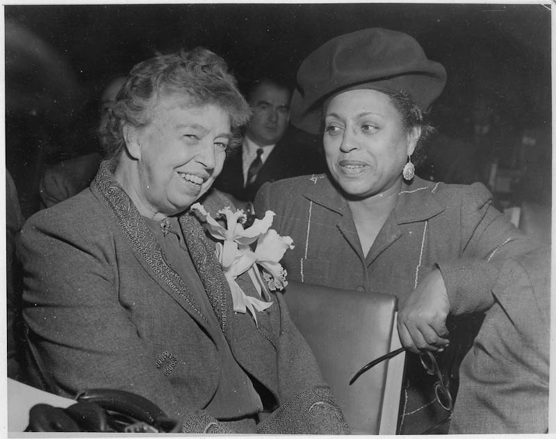 Eleanor Roosevelt and Mrs. Edith Sampson, both delegates to the 5th General Assembly of the United Nations, in New York, New York. Courtesy FDR Library.