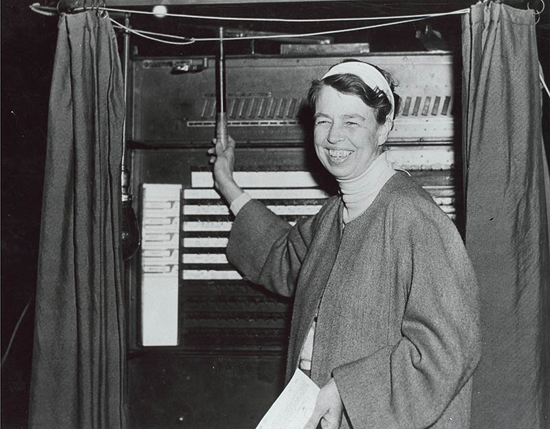 November 3, 1936. Eleanor Roosevelt votes in Hyde Park, NY. Courtesy FDR Library.