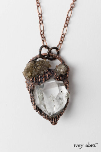 Heirloom Necklace J220202 - Large New York mined Herkimer diamond mounted in rustic copper on copper necklace.