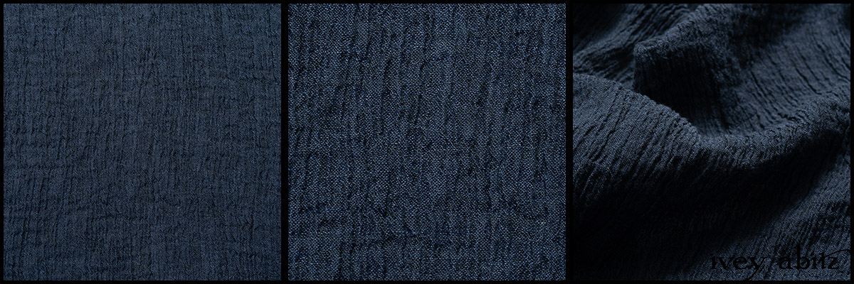 Description: Our new washed crinkled linens are a new Ivey Abitz client favourite! They are lightweight and more hard wearing than voiles, making them ideal for hot summer days and layering in cooler months. This particular linen is our Hudson Blue hue with a hint of black and grey threads sewn into it. It is ideal for our layering frocks, sashes, skirts, shirts, and jackets. Please note that our crinkled linens have a significant give to them. They are not knits, but they relax whilst you wear them. It is not uncommon for garment to have a give of a couple inches. Garment measurements are more approximate in our crinkled linen weaves because of it. Content: 100 percent linen. Four season weave.Care: Simply hand wash or put through machine delicate cycle in cold water with a plant based detergent. We suggest using a natural fabric softener to maintain the softness we have washed into it. Tumble dry on extra-low heat with our artisan wool dryer balls, just for a few minutes, to keep the relaxed effect that is featured in the Look Book. If the fabric relaxes whilst wearing it, wash in warm water and dry in high heat to tighten it back up.