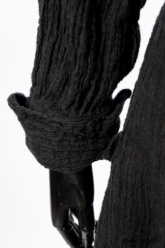 Scattergood Duster Coat in Black Crinkled Washed Linen; Scattergood Frock in Arthurian Green Floral Washed Linen. By Ivey Abitz