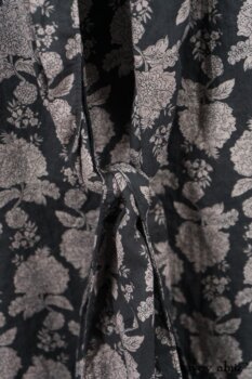 Wildefield Frock in Wolfie Grey Floral Voile; Limited Edition Blanchefleur Sash in Wolfie Grey Floral Voile; Blanchefleur Frock in Black Puckered Check Weave. By Ivey Abitz