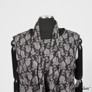 Wildefield Frock in Wolfie Grey Floral Voile; Limited Edition Blanchefleur Sash in Wolfie Grey Floral Voile; Blanchefleur Frock in Black Puckered Check Weave. By Ivey Abitz