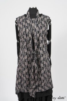 Wildefield Frock in Wolfie Grey Floral Voile; Limited Edition Blanchefleur Sash in Wolfie Grey Floral Voile; Blanchefleur Frock in Black Puckered Check Weave. By Ivey Abitz