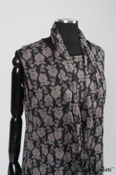 Wildefield Frock in Wolfie Grey Floral Voile; Limited Edition Blanchefleur Sash in Wolfie Grey Floral Voile; Blanchefleur Frock in Black Puckered Check Weave. By Ivey Abitz
