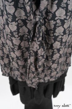 Wildefield Frock in Wolfie Grey Floral Voile; Limited Edition Blanchefleur Sash in Wolfie Grey Floral Voile; Blanchefleur Frock in Black Puckered Check Weave. By Ivey Abitz