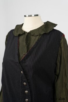 Limited Edition Arthur Hill Frock in Royal Pinstripe Twill; Limited Edition Arthur Hill Shirt in Arthurian Green Cotton Voile; Pierrepont Leggings Breeches in Fresh Water Melange Knit. By Ivey Abitz