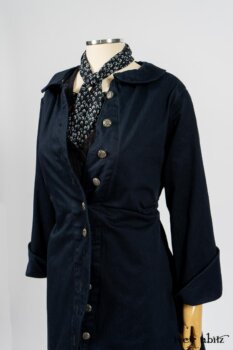 Arthur Hill Jacket in Lakeland Herringbone; Limited Edition Arthur Hill Frock in Royal Pinstripe Twill; Blanchefleur Sash in Lakeland Flutter Weave; Fennefleur Frock in Lakeland Flutter Weave. By Ivey Abitz