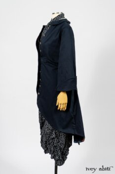 Arthur Hill Jacket in Lakeland Herringbone; Limited Edition Arthur Hill Frock in Royal Pinstripe Twill; Blanchefleur Sash in Lakeland Flutter Weave; Fennefleur Frock in Lakeland Flutter Weave. By Ivey Abitz
