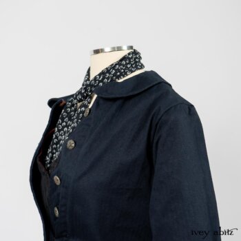 Arthur Hill Jacket in Lakeland Herringbone; Limited Edition Arthur Hill Frock in Royal Pinstripe Twill; Blanchefleur Sash in Lakeland Flutter Weave; Fennefleur Frock in Lakeland Flutter Weave. By Ivey Abitz