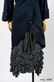 Arthur Hill Jacket in Lakeland Herringbone; Limited Edition Arthur Hill Frock in Royal Pinstripe Twill; Blanchefleur Sash in Lakeland Flutter Weave; Fennefleur Frock in Lakeland Flutter Weave. By Ivey Abitz