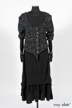 Limited Edition Elliot Jacket in Lakeland Floral Lace Knit; Blanchefleur Frock in Black Puckered Check Weave. By Ivey Abitz