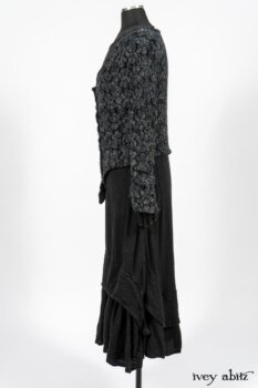 Limited Edition Elliot Jacket in Lakeland Floral Lace Knit; Blanchefleur Frock in Black Puckered Check Weave. By Ivey Abitz