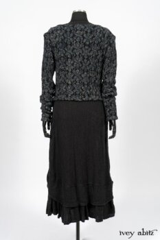 Limited Edition Elliot Jacket in Lakeland Floral Lace Knit; Blanchefleur Frock in Black Puckered Check Weave. By Ivey Abitz
