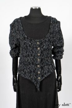 Limited Edition Elliot Jacket in Lakeland Floral Lace Knit; Blanchefleur Frock in Black Puckered Check Weave. By Ivey Abitz