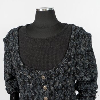 Limited Edition Elliot Jacket in Lakeland Floral Lace Knit; Blanchefleur Frock in Black Puckered Check Weave. By Ivey Abitz