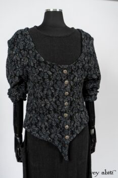 Limited Edition Elliot Jacket in Lakeland Floral Lace Knit; Blanchefleur Frock in Black Puckered Check Weave. By Ivey Abitz