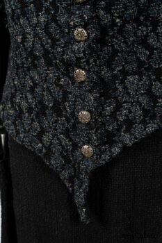 Limited Edition Elliot Jacket in Lakeland Floral Lace Knit; Blanchefleur Frock in Black Puckered Check Weave. By Ivey Abitz