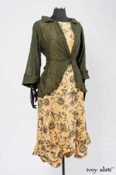 Limited Edition Arthur Hill Shirt in Arthurian Green Cotton Voile; Scattergood Frock in Arthurian Green Floral Washed Linen. By Ivey Abitz