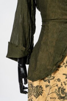 Limited Edition Arthur Hill Shirt in Arthurian Green Cotton Voile; Scattergood Frock in Arthurian Green Floral Washed Linen. By Ivey Abitz