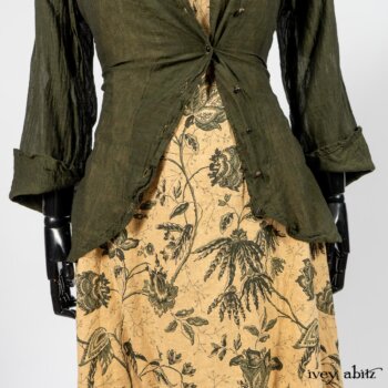Limited Edition Arthur Hill Shirt in Arthurian Green Cotton Voile; Scattergood Frock in Arthurian Green Floral Washed Linen. By Ivey Abitz