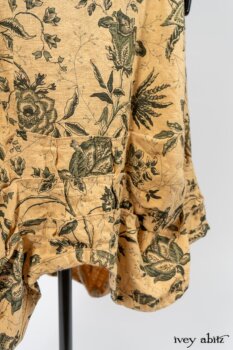 Limited Edition Arthur Hill Shirt in Arthurian Green Cotton Voile; Scattergood Frock in Arthurian Green Floral Washed Linen. By Ivey Abitz