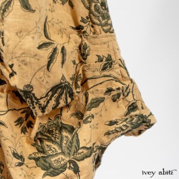 Limited Edition Arthur Hill Shirt in Arthurian Green Cotton Voile; Scattergood Frock in Arthurian Green Floral Washed Linen. By Ivey Abitz