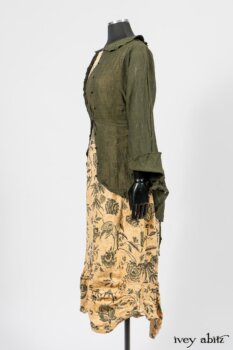 Limited Edition Arthur Hill Shirt in Arthurian Green Cotton Voile; Scattergood Frock in Arthurian Green Floral Washed Linen. By Ivey Abitz