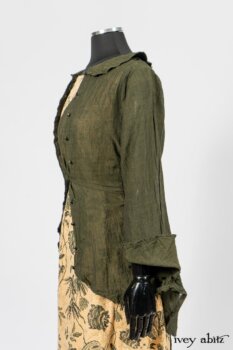 Limited Edition Arthur Hill Shirt in Arthurian Green Cotton Voile; Scattergood Frock in Arthurian Green Floral Washed Linen. By Ivey Abitz