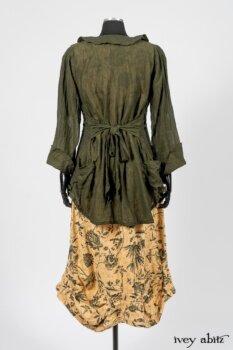 Limited Edition Arthur Hill Shirt in Arthurian Green Cotton Voile; Scattergood Frock in Arthurian Green Floral Washed Linen. By Ivey Abitz
