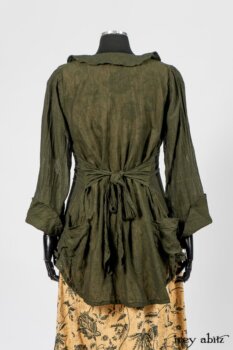 Limited Edition Arthur Hill Shirt in Arthurian Green Cotton Voile; Scattergood Frock in Arthurian Green Floral Washed Linen. By Ivey Abitz