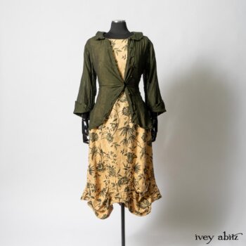Limited Edition Arthur Hill Shirt in Arthurian Green Cotton Voile; Scattergood Frock in Arthurian Green Floral Washed Linen. By Ivey Abitz