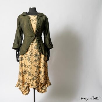 Limited Edition Arthur Hill Shirt in Arthurian Green Cotton Voile; Scattergood Frock in Arthurian Green Floral Washed Linen. By Ivey Abitz