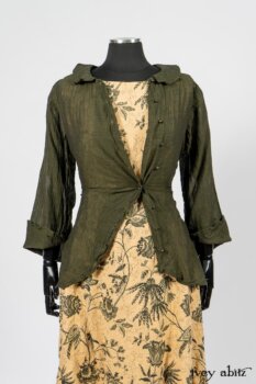 Limited Edition Arthur Hill Shirt in Arthurian Green Cotton Voile; Scattergood Frock in Arthurian Green Floral Washed Linen. By Ivey Abitz