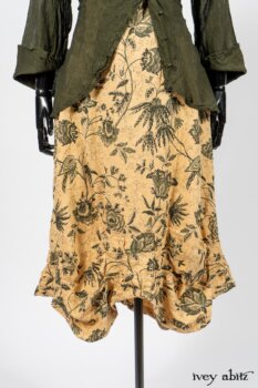 Limited Edition Arthur Hill Shirt in Arthurian Green Cotton Voile; Scattergood Frock in Arthurian Green Floral Washed Linen. By Ivey Abitz