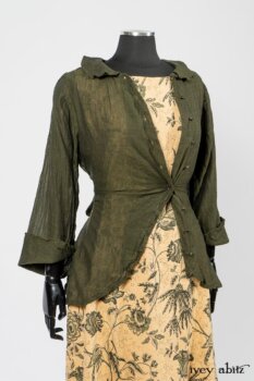 Limited Edition Arthur Hill Shirt in Arthurian Green Cotton Voile; Scattergood Frock in Arthurian Green Floral Washed Linen. By Ivey Abitz