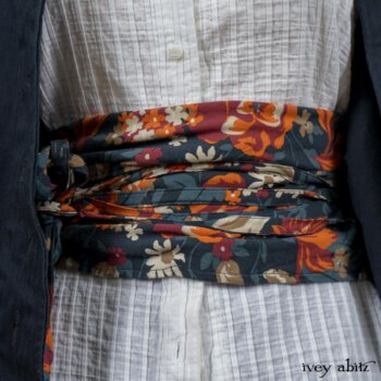Highlands Shirt in White Wainscot Weave; Limited Edition Porte Cochere Sash in Cottage Garden Weave; Arthur Hill Jacket in Lakeland Washed Herringbone; Montague Trousers in Lakeland Woven Stripe. By Ivey Abitz