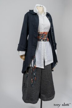 Highlands Shirt in White Wainscot Weave; Limited Edition Porte Cochere Sash in Cottage Garden Weave; Arthur Hill Jacket in Lakeland Washed Herringbone; Montague Trousers in Lakeland Woven Stripe. By Ivey Abitz
