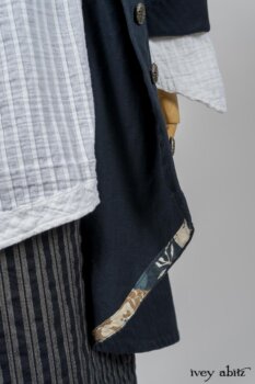 Highlands Shirt in White Wainscot Weave; Limited Edition Porte Cochere Sash in Cottage Garden Weave; Arthur Hill Jacket in Lakeland Washed Herringbone; Montague Trousers in Lakeland Woven Stripe. By Ivey Abitz