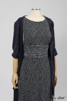 Fennefleur Frock in Lakeland Flutter Weave; Limited Edition Fairholme Sash in Lakeland and White Crinkled Weave; Cavendish Cardigan in Fresh Water Melange Knit. By Ivey Abitz