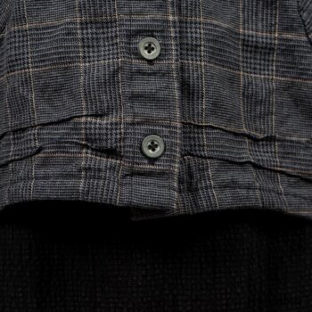 Limited Edition Amorette Shirt Jacket in Lakeland Glen Plaid Weave; Blanchefleur Frock in Black Puckered Check Weave. By Ivey Abitz